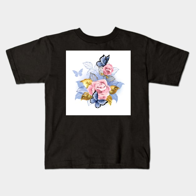 Pink Roses with Butterflies Kids T-Shirt by Blackmoon9